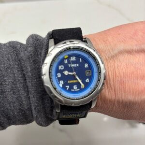 Vintage Timex Expedition Blue Dial with Black Velcro Fabric Strap